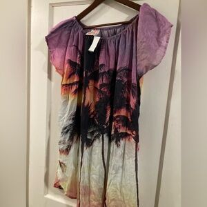 Samudra NWT Purple and Orange Palm Tree cotton silk swimsuit cover-up
